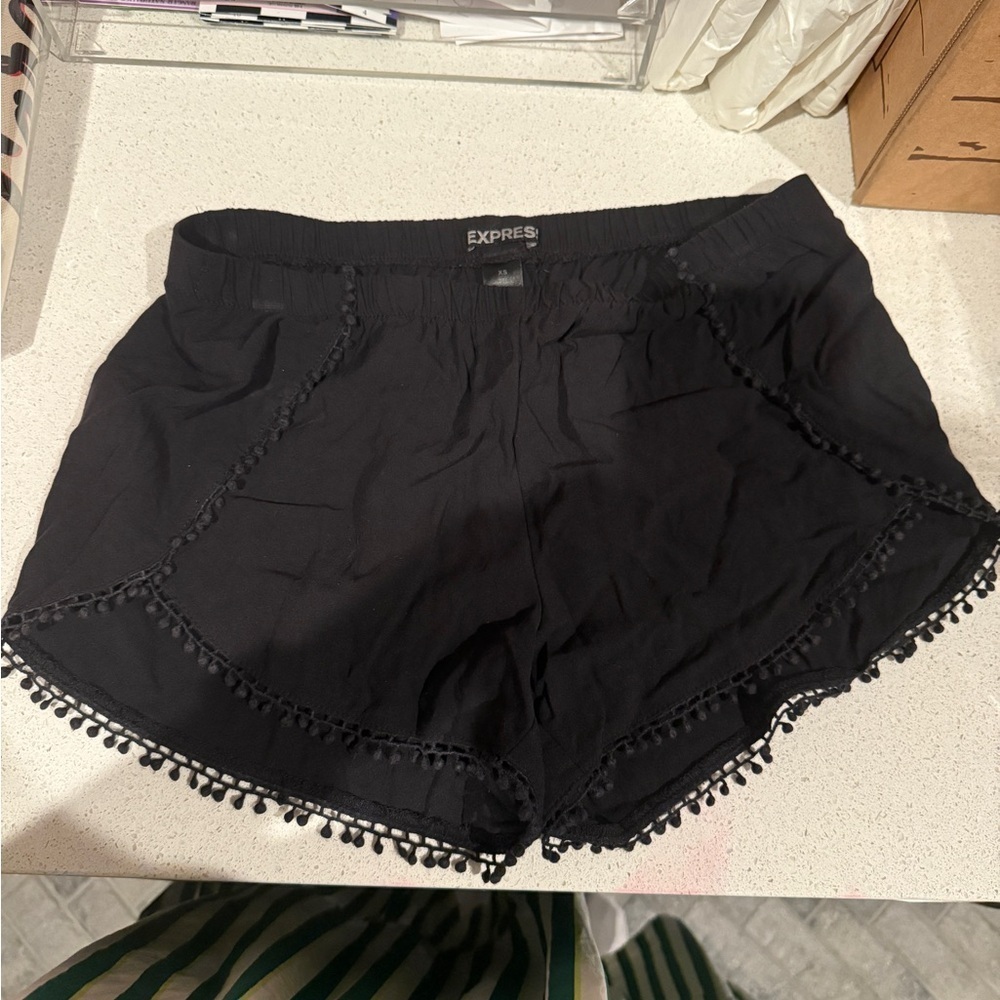 Express Women's Black Shorts with Pom-Pom Trim